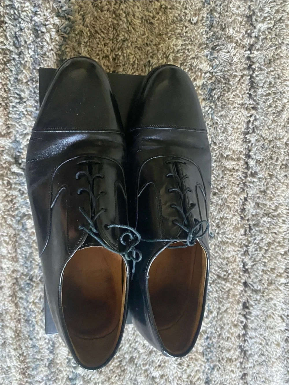 Johnston & Murphy Black Leather Cap-Toe Oxfords